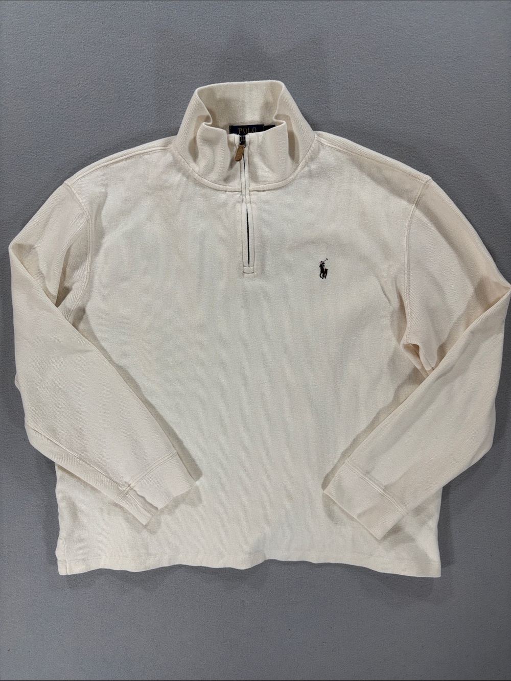 Vintage Polo by Ralph Lauren Men's Cream Quarter-Zip Pullover L